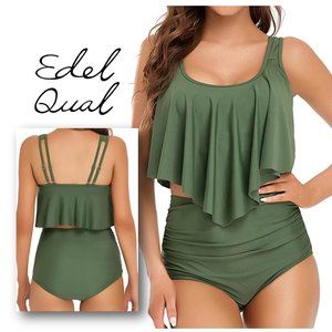 EDELQUAL 2-Piece Ruffled Flounce Top w/High Waist Bottom Swimsuit 🏖️ NEW…